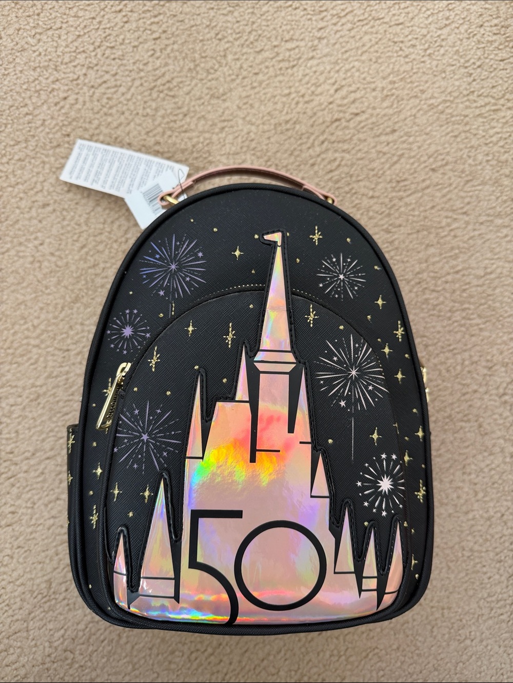 Disney Black Holographic Castle 50th Mini Backpack